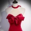 Sexy Burgundy Beading Pearl Evening Dresses 2022 Trumpet / Mermaid Satin Halter Bow Sleeveless Backless Floor-Length / Long Formal Dresses