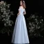 Chic / Beautiful Sky Blue Satin Prom Dresses 2021 A-Line / Princess Off-The-Shoulder Short Sleeve Backless Floor-Length / Long Prom Formal Dresses