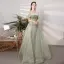 Charming Sage Green Prom Dresses 2022 A-Line / Princess Ruffle Off-The-Shoulder Beading Pearl Sequins Short Sleeve Backless Floor-Length / Long Formal Dresses