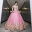 Chic / Belle Ethnique Rose Bonbon Robe De Bal 2022 Robe Boule De l'épaule Perlage Perle Paillettes En Dentelle Fleur Manches Courtes Dos Nu Longue Robe De Ceremonie