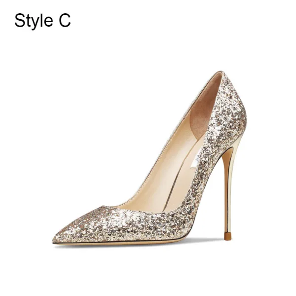 Charmant Noire Soirée Paillettes Escarpins 2021 Cuir 10 cm Talons Aiguilles À Bout Pointu Escarpins Talons Hauts
