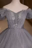 Élégant Gris Paillettes Robe De Bal 2022 Princesse De l'épaule Appliques Gonflée Manches Courtes Dos Nu Longue Robe De Ceremonie