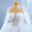 High End Weiß Handgefertigt Perlenstickerei Pailletten Brautkleider / Hochzeitskleider 2022 Ballkleid Stehkragen Lange Ärmel Königliche Schleppe