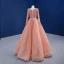 High End Pink Ballkleider 2022 A Linie Eckiger Ausschnitt Perlenstickerei Strass Pailletten Lange Ärmel Rückenfreies Lange Festliche Kleider