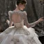 Luxury / Gorgeous Ivory Beading Pearl Sequins Cascading Ruffles Wedding Dresses 2022 Ball Gown Scoop Neck Long Sleeve Backless Royal Train