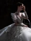 Luxury / Gorgeous Glitter Sequins Beading Pearl Lace Flower Ivory Wedding Dresses 2022 Ball Gown Scoop Neck Puffy Short Sleeve Sash Satin Bow Royal Train Wedding