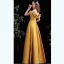 Schöne Gelb Satin Ballkleider 2021 A Linie Off Shoulder Rüschen Kurze Ärmel Rückenfreies Lange Festliche Kleider