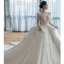 High-end White Cascading Ruffles Beading Pearl Rhinestone Sequins Wedding Dresses 2022 Ball Gown Scoop Neck Long Sleeve Backless Royal Train Wedding
