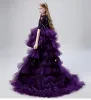 Fashion Purple Pleated Sequins Birthday Flower Girl Dresses 2022 Ball Gown Scoop Neck 1/2 Sleeves Asymmetrical Evening Party Flower Girl Dresses