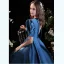 Vintage / Retro Royal Blue Satin Prom Dresses 2021 A-Line / Princess V-Neck Puffy Short Sleeve Backless Floor-Length / Long Prom Formal Dresses