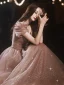 Charmant Rose Bonbon Glitter Faux Diamant Robe De Bal 2022 Princesse De l'épaule Manches Courtes Dos Nu Longue Robe De Ceremonie