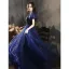 Chic / Belle Bleu Roi Glitter Perlage Paillettes Faux Diamant Robe De Bal 2022 Princesse Encolure Carrée Manches Courtes Dos Nu Longue Robe De Ceremonie