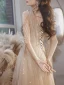 Sparkly Champagne Beading Rhinestone Sequins Prom Dresses 2022 A-Line / Princess V-Neck Lace Flower Sleeveless Backless Floor-Length / Long Formal Dresses