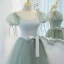 Mode Vert Citron Robe De Bal 2022 Robe Boule Encolure Carrée Gonflée Manches Courtes Dos Nu Noeud Ceinture Longue Robe De Ceremonie