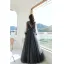 Chic / Belle Noire Perlage Faux Diamant Paillettes Robe De Bal 2022 Princesse Encolure Dégagée Manches Longues Dos Nu Longue Robe De Ceremonie