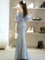 Charmant Bleu Ciel Perlage Paillettes Robe De Soirée 2022 Trompette / Sirène Encolure Dégagée Manches Courtes Dos Nu Longue Robe De Ceremonie