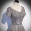 Elegant Grey Beading Sequins Prom Dresses 2022 A-Line / Princess V-Neck Short Sleeve Backless Floor-Length / Long Formal Dresses