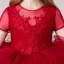 Chic / Beautiful Burgundy Cascading Ruffles Birthday Flower Girl Dresses 2022 Scoop Neck Ball Gown Lace Flower Short Sleeve Sweep Train Flower Girl Dresses