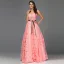 Chic / Beautiful Candy Pink Leaf Lace Prom Dresses 2022 A-Line / Princess Scoop Neck Sleeveless Floor-Length / Long Formal Dresses