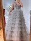 Charming Grey Beading Sequins Pleated Prom Dresses 2022 A-Line / Princess Scoop Neck Sleeveless Backless Floor-Length / Long Formal Dresses