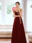 Chic / Beautiful Burgundy Suede Velour Evening Dresses 2022 A-Line / Princess High Neck Beading Pearl Rhinestone Short Sleeve Floor-Length / Long Evening Party Formal Dresses