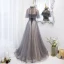 Charming Grey Prom Dresses 2022 A-Line / Princess High Neck Beading Rhinestone Sleeveless Backless Floor-Length / Long Formal Dresses