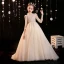 Chic / Beautiful Champagne Beading Sequins Birthday Flower Girl Dresses 2022 Ball Gown Scoop Neck 3/4 Sleeve Sweep Train Flower Girl Dresses