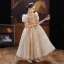 Sparkly Champagne Glitter Beading Sequins Birthday Flower Girl Dresses 2022 Ball Gown High Neck Puffy Short Sleeve Floor-Length / Long Flower Girl Dresses