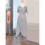 Modest / Simple Grey Satin Bridesmaid Dresses 2021 A-Line / Princess Spaghetti Straps Short Sleeve Backless Tea-length Wedding Party Dresses