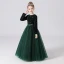 Chic / Beautiful Burgundy Sequins Birthday Flower Girl Dresses 2022 A-Line / Princess Scoop Neck Sash Bow Long Sleeve Floor-Length / Long Flower Girl Dresses