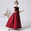 Chic / Beautiful Navy Blue Satin Sequins Birthday Flower Girl Dresses 2022 A-Line / Princess Scoop Neck Short Sleeve Bow Floor-Length / Long Flower Girl Dresses
