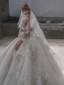 Luxury / Gorgeous White Handmade  Beading Pearl Rhinestone Lace Flower Wedding Dresses 2022 Ball Gown Embroidered Sequins V-Neck 3/4 Sleeve Royal Train Wedding