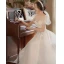 Chic / Belle Blanche Paillettes En Dentelle Fleur Robe De Bal 2022 Princesse Encolure Dégagée Manches Courtes Dos Nu Longue Robe De Ceremonie
