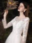 Chic / Beautiful White Lace Flower Prom Dresses 2022 A-Line / Princess Scoop Neck Long Sleeve Backless Floor-Length / Long Formal Dresses