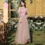 Chic / Belle Rose Bonbon Perle Robe Demoiselle D'honneur 2021 Princesse Manches Courtes Dos Nu Paillettes Longue Robe Pour Mariage