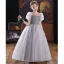 Chic / Beautiful Grey Sequins Birthday Flower Girl Dresses Ball Gown 2022 Scoop Neck Puffy Short Sleeve Floor-Length / Long Flower Girl Dresses