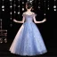 Sparkly Pool Blue Beading Sequins Birthday Flower Girl Dresses 2022 Ball Gown Scoop Neck Short Sleeve Backless Floor-Length / Long Flower Girl Dresses
