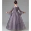 Elegant Lilac Beading Lace Flower Rhinestone Birthday Flower Girl Dresses 2022 Ball Gown Square Neckline Star Sequins Bell sleeves Floor-Length / Long Flower Girl Dresses