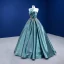 High-end Jade Green Prom Dresses 2022 Ball Gown Bow Strapless Sleeveless Backless Beading Floor-Length / Long Formal Dresses