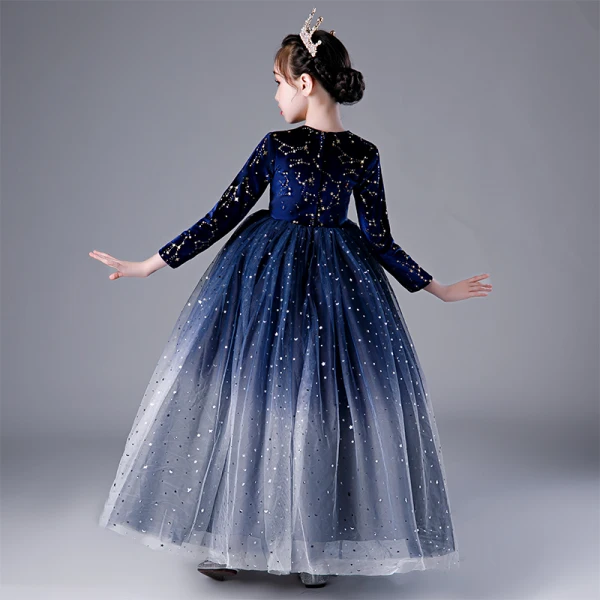 Elegant Navy Blue Star Sequins Flower Girl Dresses 2022 Ball Gown Scoop Neck Long Sleeve Floor-Length / Long Flower Girl Dresses