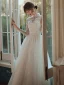 Vintage / Retro Ivory Lace Flower Pearl Wedding Dresses 2022 A-Line / Princess High Neck Long Sleeve Floor-Length / Long Wedding