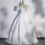 Elegant Black Satin Prom Dresses 2022 Ball Gown Scoop Neck Puffy Short Sleeve Beading Bow Backless Floor-Length / Long Formal Dresses