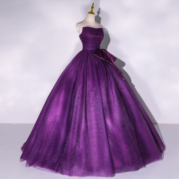 Elegante Violett Ballkleider 2022 Bandeau Ärmellos Rückenfreies Schleife Lange Festliche Kleider