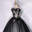 Chic / Beautiful Black Prom Dresses 2022 Ball Gown Ruffle Strapless Beading Pearl Rhinestone Sleeveless Backless Floor-Length / Long Formal Dresses