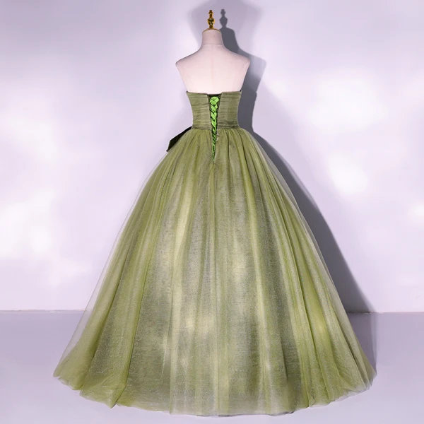 Elegant Sage Green Prom Dresses 2022 Ball Gown Strapless Sleeveless Backless Bow Floor-Length / Long Formal Dresses