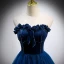 Elegant Royal Blue Suede Prom Dresses 2022 A-Line / Princess Strapless Sleeveless Backless Sweep Train Formal Dresses