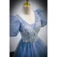 Chic / Belle Bleu Ciel Glitter Perlage Paillettes Robe De Bal 2022 Robe Boule V-Cou Manches Courtes Dos Nu Longue Robe De Ceremonie