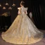 Sparkly Gold Beading Pearl Sequins Lace Flower Birthday Flower Girl Dresses 2022 Ball Gown High Neck Short Sleeve Court Train Flower Girl Dresses