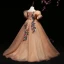 Flower Fairy Champagne Flower Girl Dresses 2022 Ball Gown Scoop Neck Lace Flower Sequins Appliques Puffy Short Sleeve Backless Floor-Length / Long Flower Girl Dresses