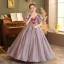 Sparkly Lavender Glitter Sequins Lace Flower Flower Girl Dresses 2022 Ball Gown Birthday Scoop Neck Short Sleeve Backless Floor-Length / Long Flower Girl Dresses